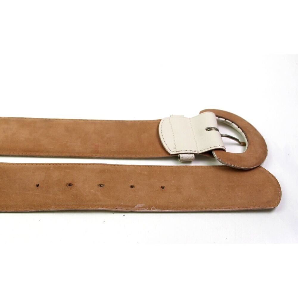 The Leather Snop IVORY REAL LEATHER 2"Wd STITCHED CASUAL WOMEN'S BELT Sz M (F68 - Picture 13 of 13